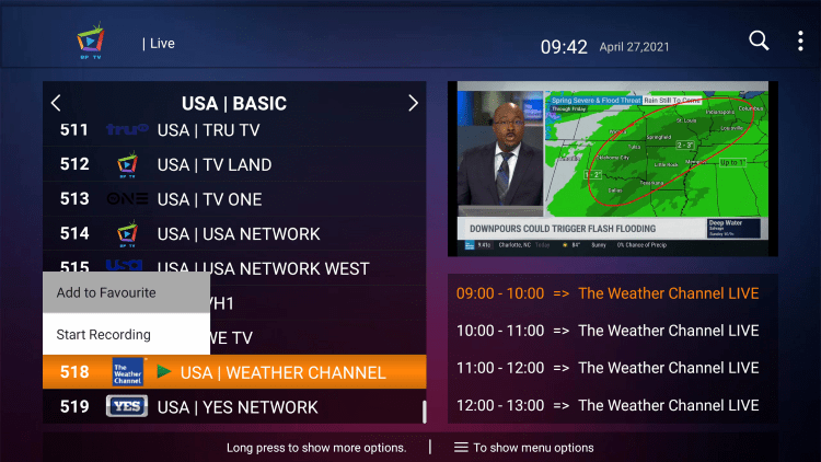 One of the best features within the BP TV IPTV service is the ability to add channels to Favorites.