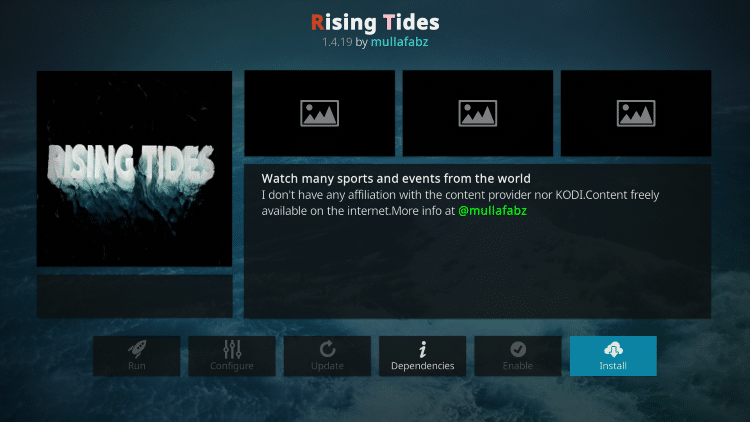 Click Install rising tides kodi addon
