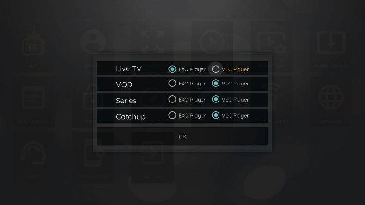 Since VLC is the only external player we are able to integrate within TV Kings, choose that one.
