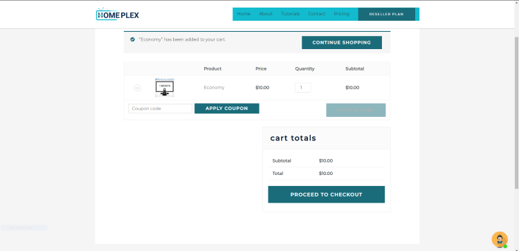 You are then redirected to the Cart page. Review your plan and click Proceed to checkout.