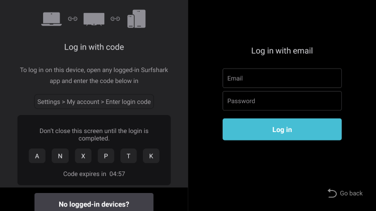 Enter Username & Password for Surfshark VPN