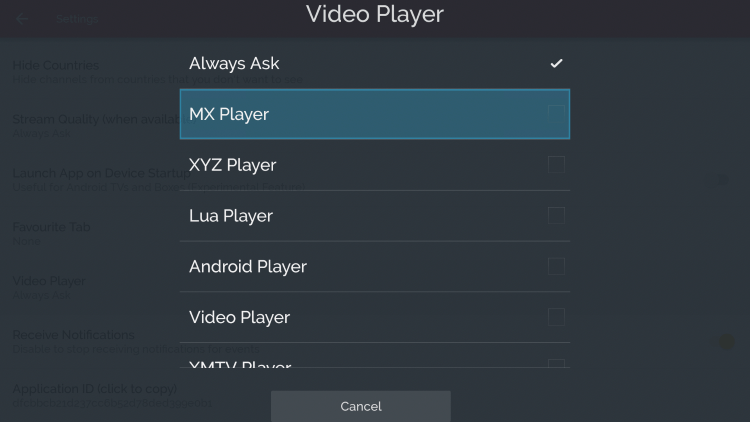 For this example, we used MX Player in live net tv