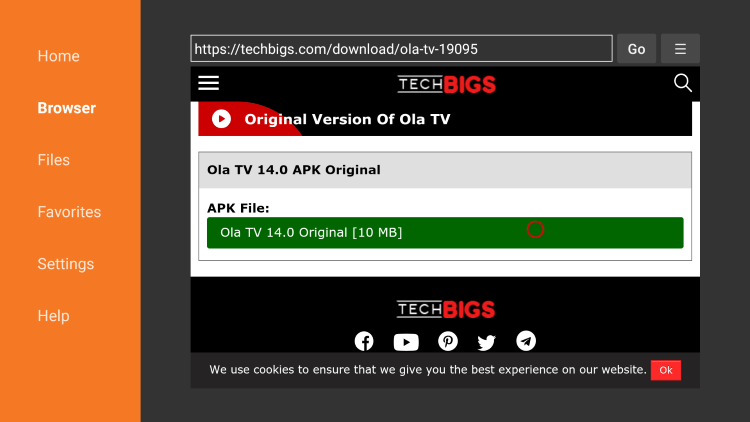 Select the Ola TV APK file.