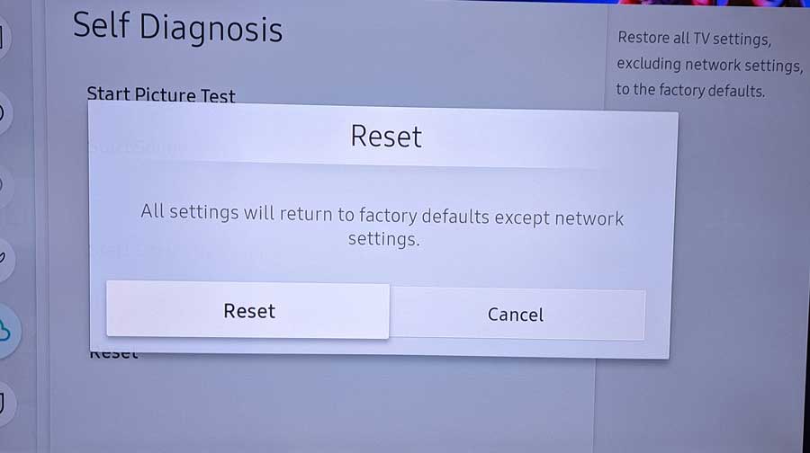 Confirm that you wish to factory reset your Samsung TV