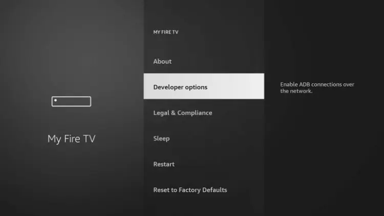 Next click the back button on your remote and you will notice Developer options is now showing within My Fire TV.