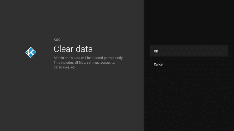 Click OK to confirm clear data.
