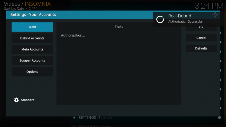 You have successfully integrated Real-Debrid within the Insomnia Kodi add-on.