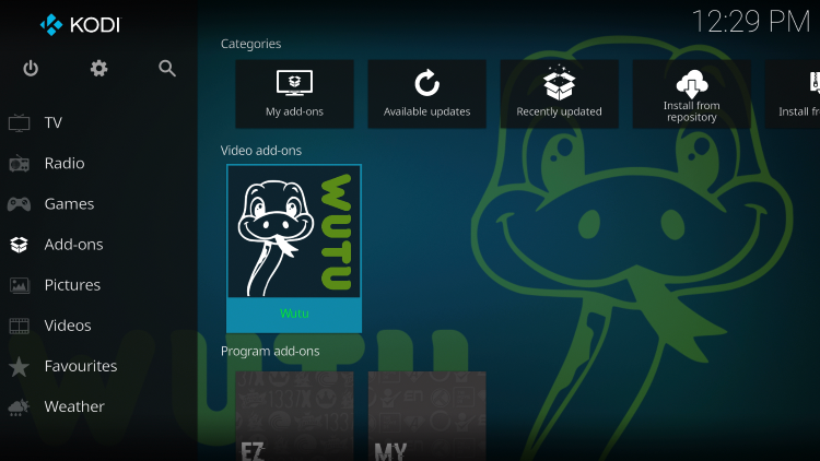 Return back to the home screen of Kodi and hover over Add-ons. Then select Wutu.