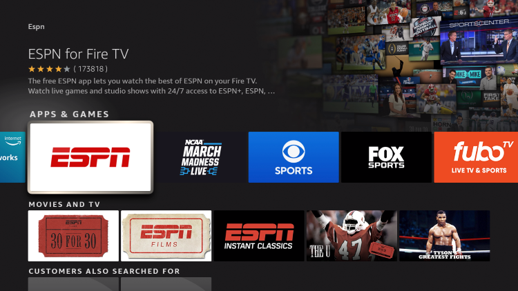 Click the option for ESPN under Apps & Games.