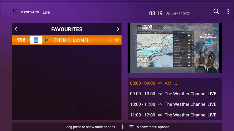 Notice your selected channel is now located within your Favorites!