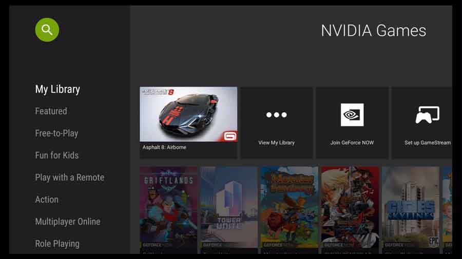 NVIDIA Games app on NVIDIA Shield TV