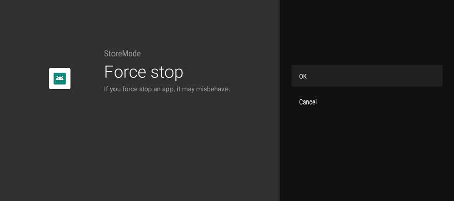 Confirm Force Stopping the Store Mode app
