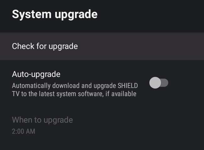 NVIDIA Shield system upgrade settings
