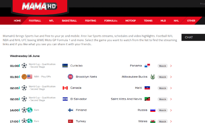 MamaHD is one of the most popular sports streaming websites available for watching sports games and other programs for free online.