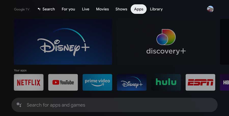 Go to the Apps heading on the top menu of your Hisense Google TV
