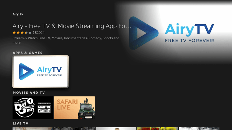 Click the option for Airy TV under Apps & Games.