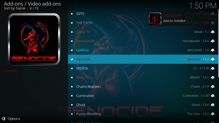 Wait for the Genocide Kodi Addon installed message to appear.