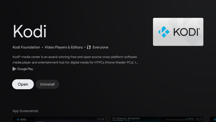 Once Kodi has finished installing, click Open.