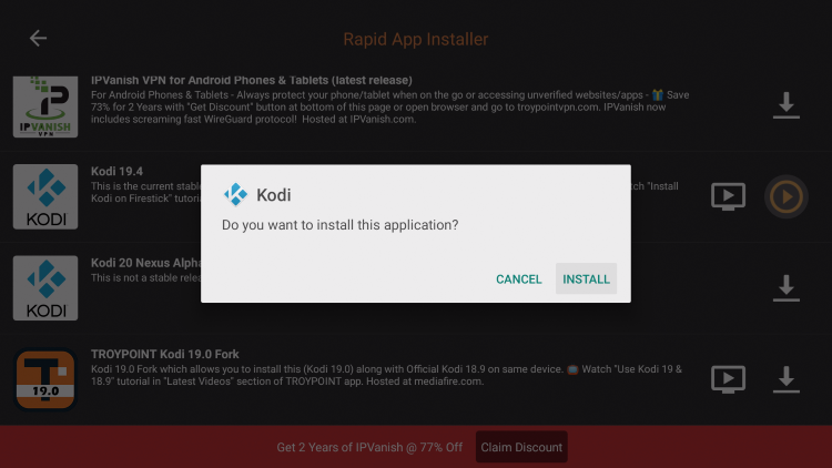 click install kodi for android