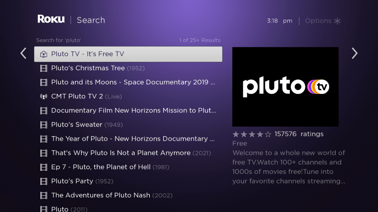 Scroll over and select the Pluto TV channel.