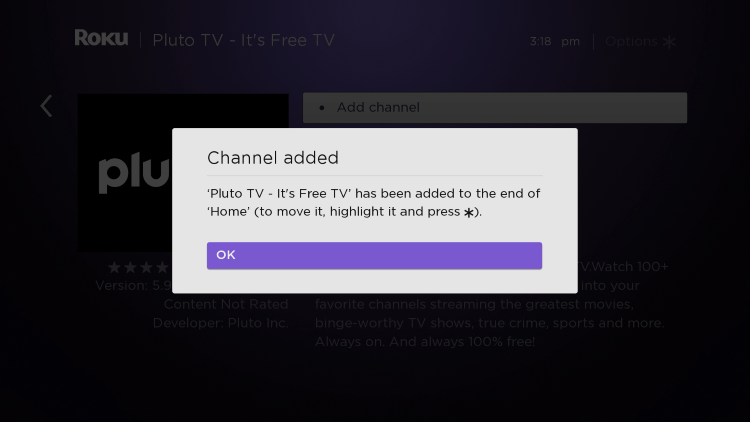 Wait a few seconds for the channel process and click OK when finished.