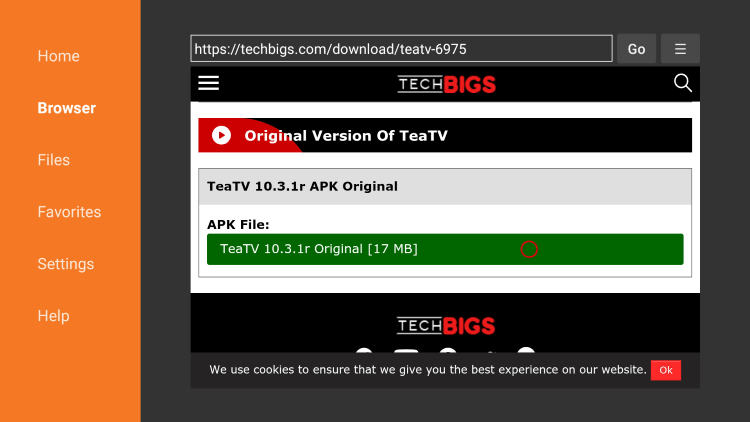 Then click the TeaTV APK File. This should always be pointing to the latest version.