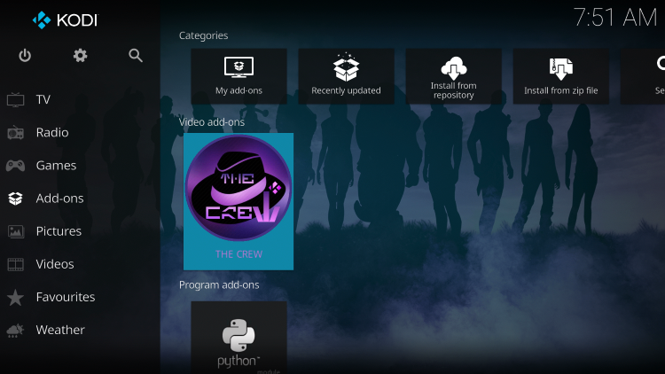 Return back to the home screen of Kodi and select Add-ons from the main menu.