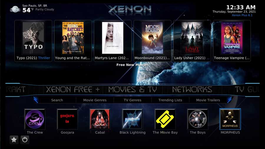 Diggz Xenon build on Kodi 19: home screen