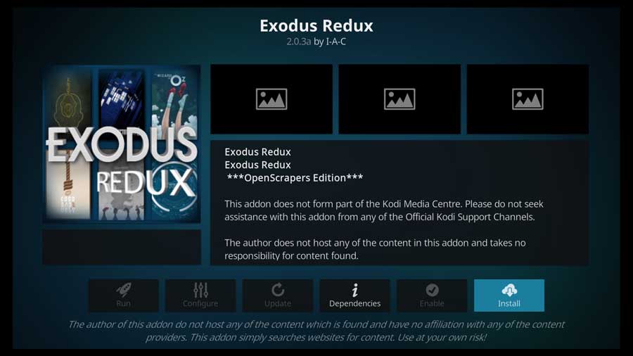 Kodi Exodus Redux Addon detail page