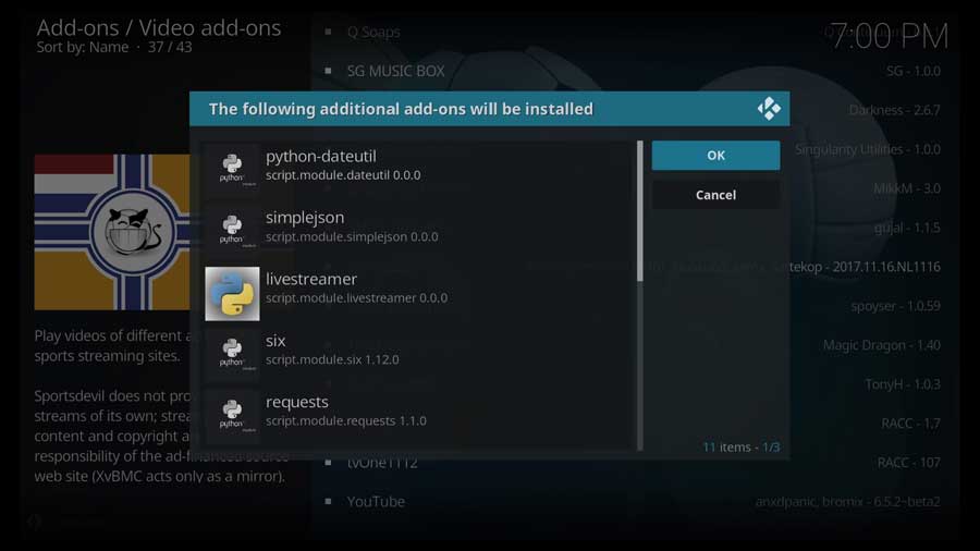 Additional addons that must be installed