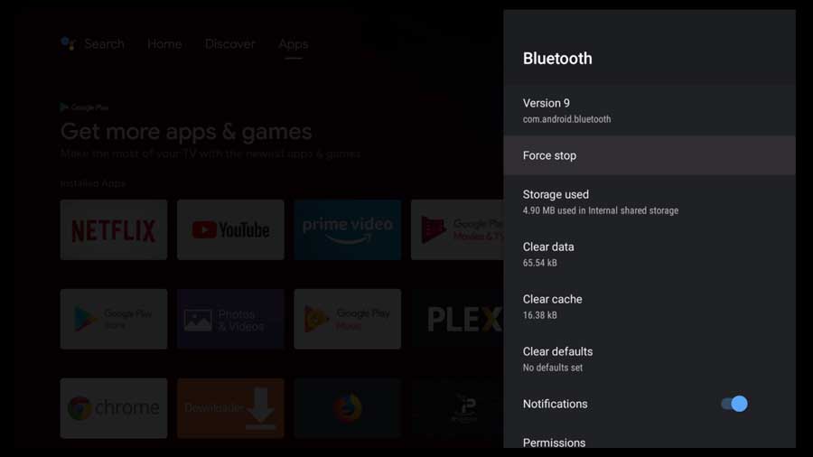 Click to Force Stop the Bluetooth app