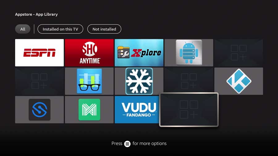 Blank icon for the Spectrum TV app on Fire TV App Library