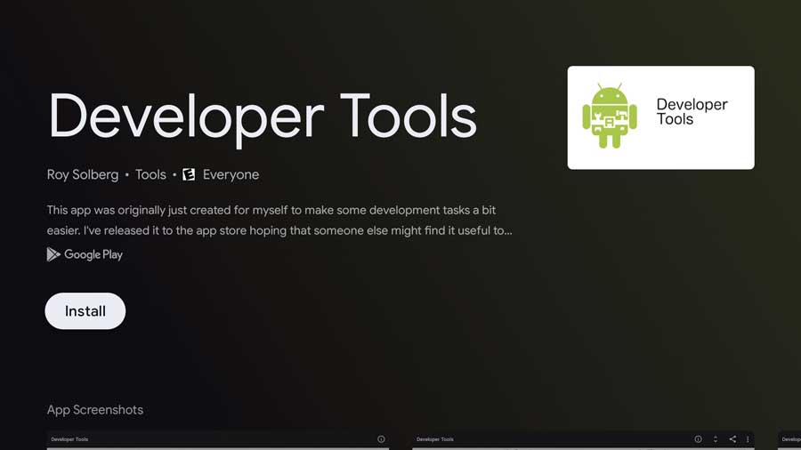 Developer Tools app detail page