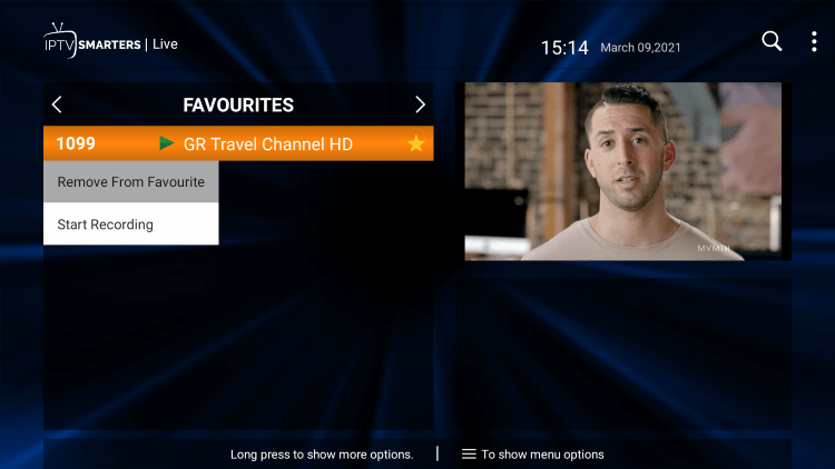 If you want to remove a channel from your Favorites, hover over a channel and hold down the OK button on your remote and click Remove from Favourite.