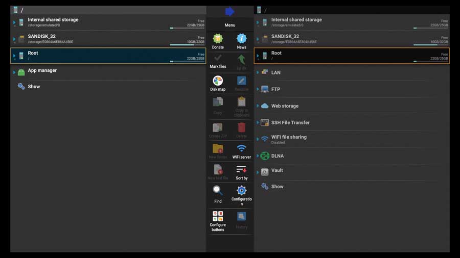 X-Plore Android TV file manager (Dark theme)