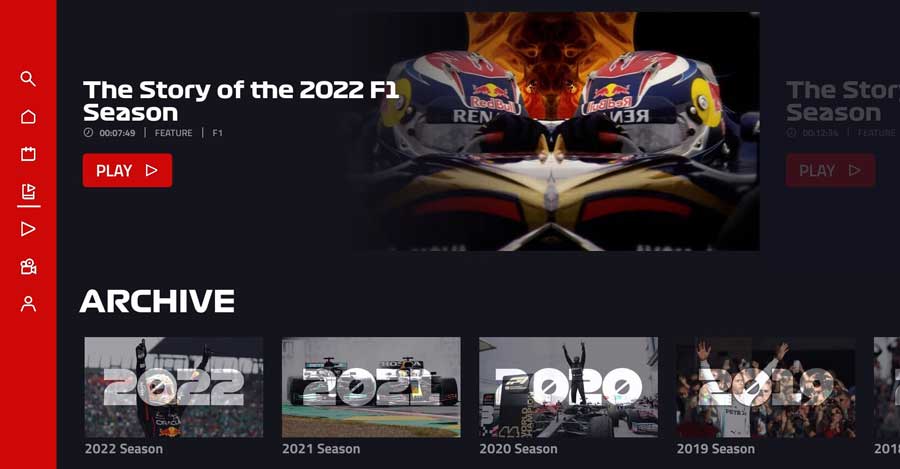 F1 TV app archive section