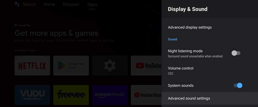 NVIDIA Shield Settings menu: Advanced Sound Settings