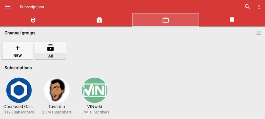 Subscription tab in NewPipe on Android TV