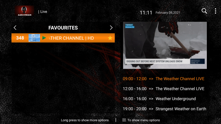 Notice your selected channel is now located within your Favorites!