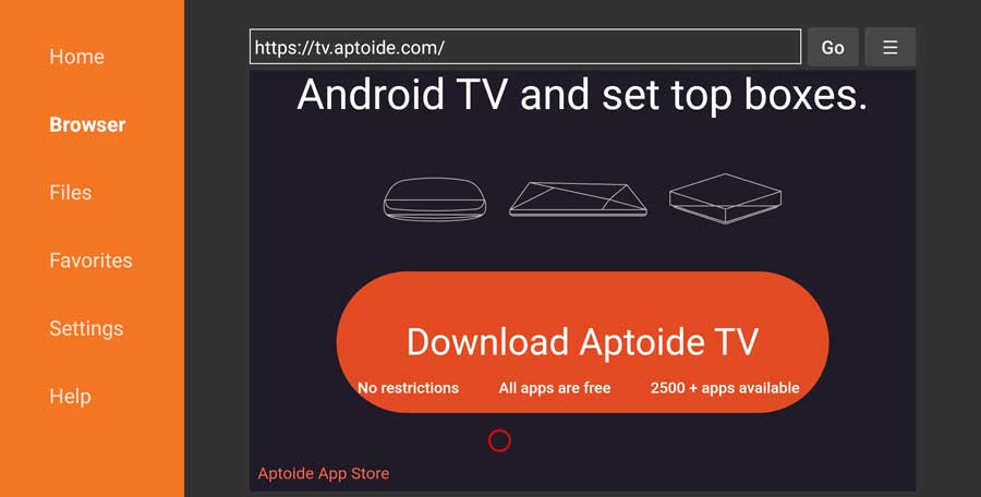 Click the massive "Download Aptoide TV" button. 