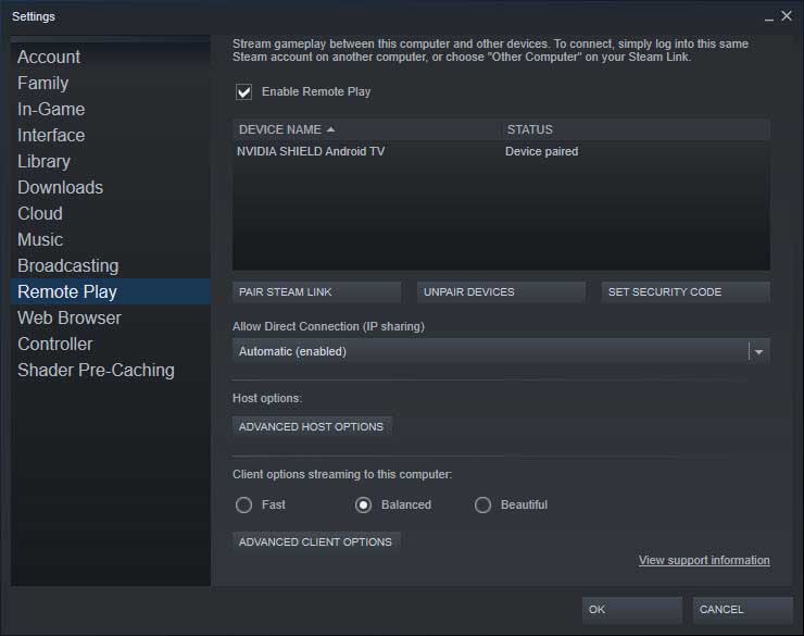 Your NVIDIA Shield will now appear under Steam Link's Remote Play connections.