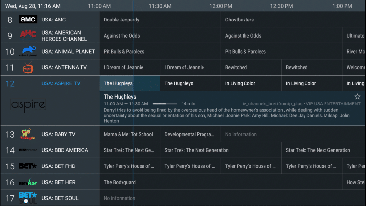 There is also a simple electronic program guide (EPG) for those that prefer this layout.