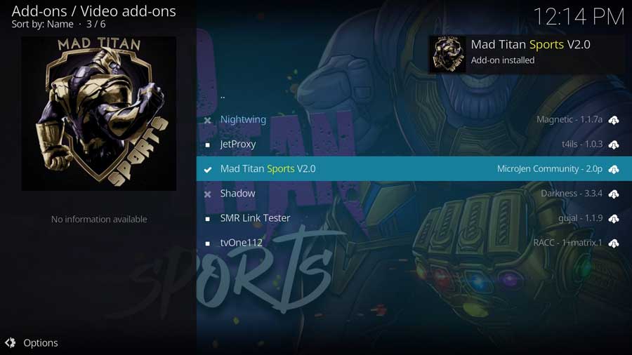 Messagebox telling you that the Mad Titan Sports V2.0 addon has been successfully installed