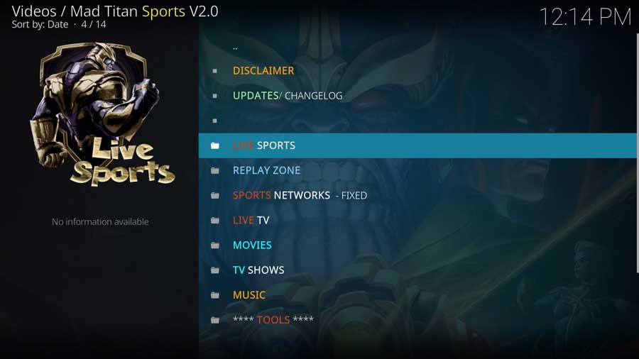 Mad Titan Sports V2.0 main menu