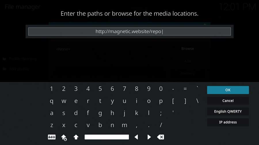 Enter the URL for the Magnetic Kodi repository