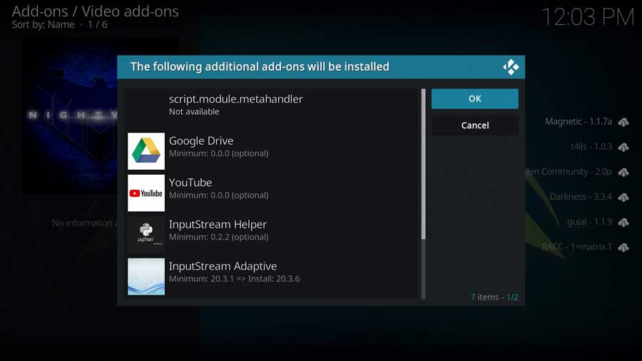Click OK to install any additional addons required
