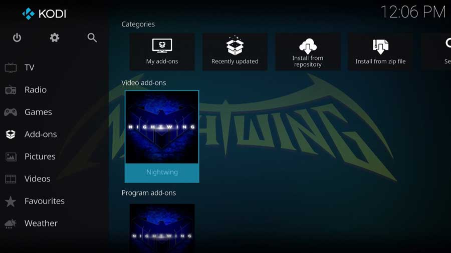 Click on the Nightwing icon to launch the addon