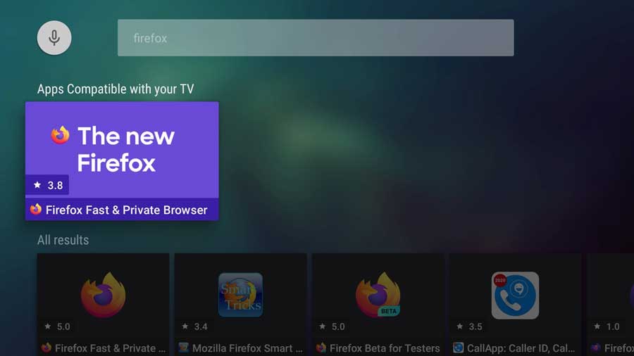 Search for Firefox on Aptoide TV