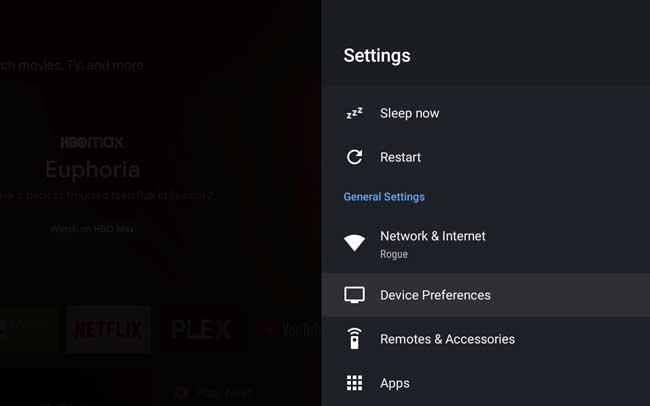 NVIDIA Shield Settings menu: Device Preferences