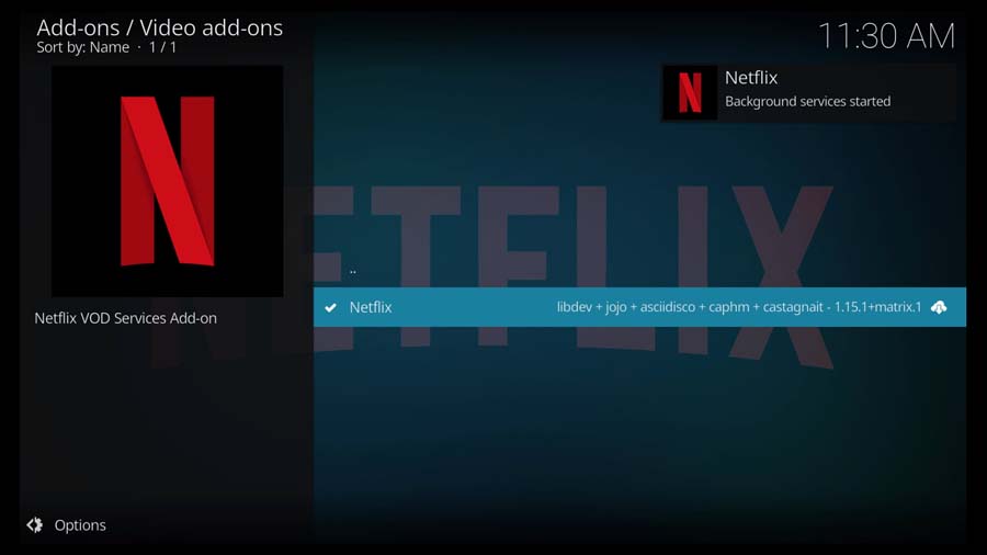 Netflix Kodi addon installed